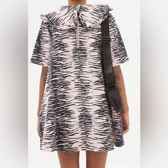Ganni Women's Print Denim Mini Dress Tiger Stripe Light Lilac - Picture 2 of 8